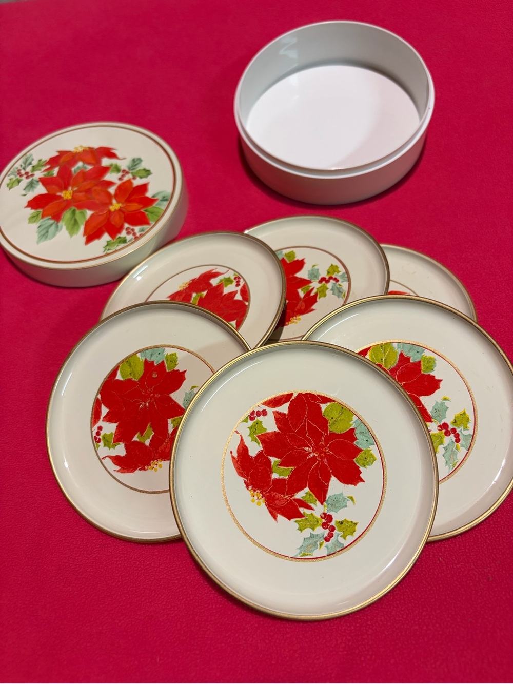 🌸3/$20🌸 Vintage Otagiri Holiday Poinsettia Coasters (6) with case